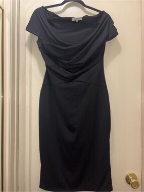Popilush Blanc Black Cowl Neck Cap Sleeve Midi Dress